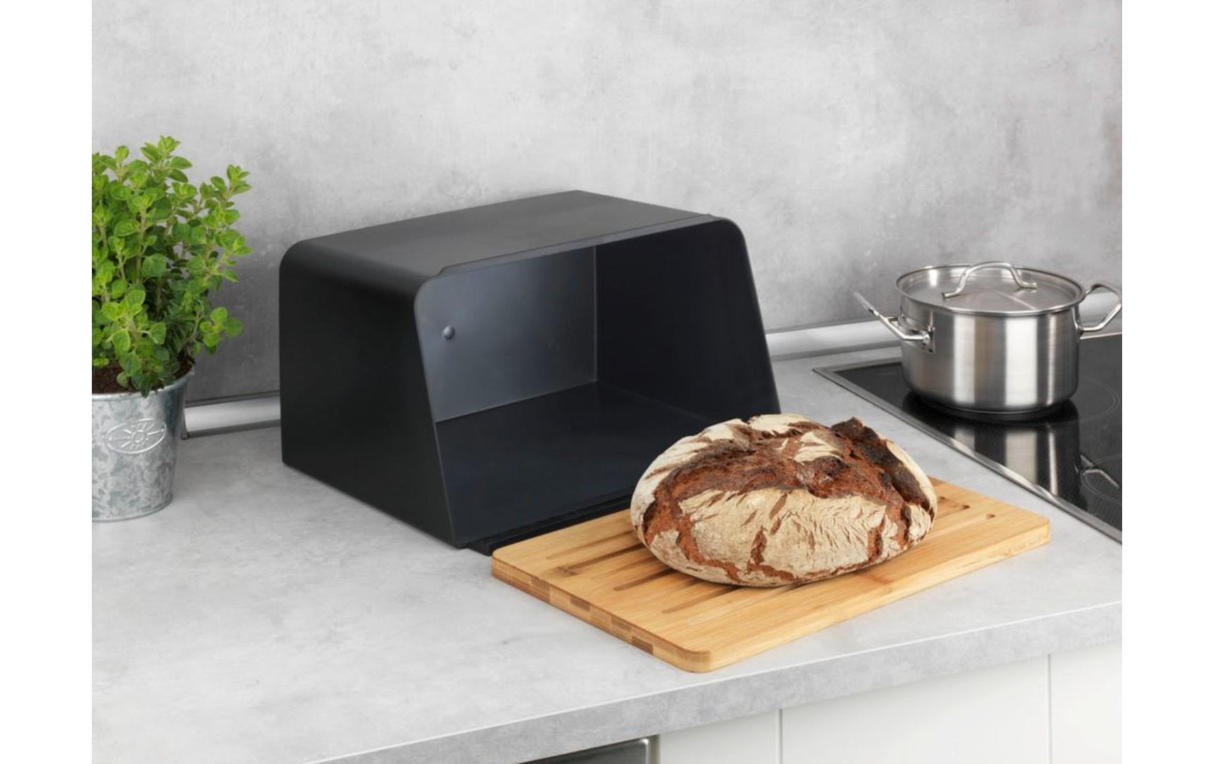 Brotkasten Kubo SchwarzBrotbox mit integriertem Bambusschneidebrett