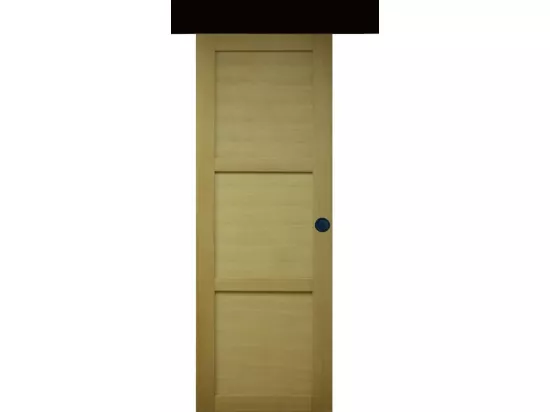Porte Coulissante Bois Ayous 3 Panneaux H204 X L73 + Rail Alu Bandeau Noir Et 2 Coquilles Noir Gd Menuiseries