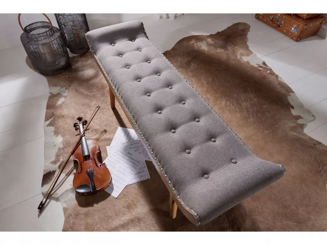 banc tissu / bois tapissé banc 125x51x38 cm banc de lit gris banc d'entrée