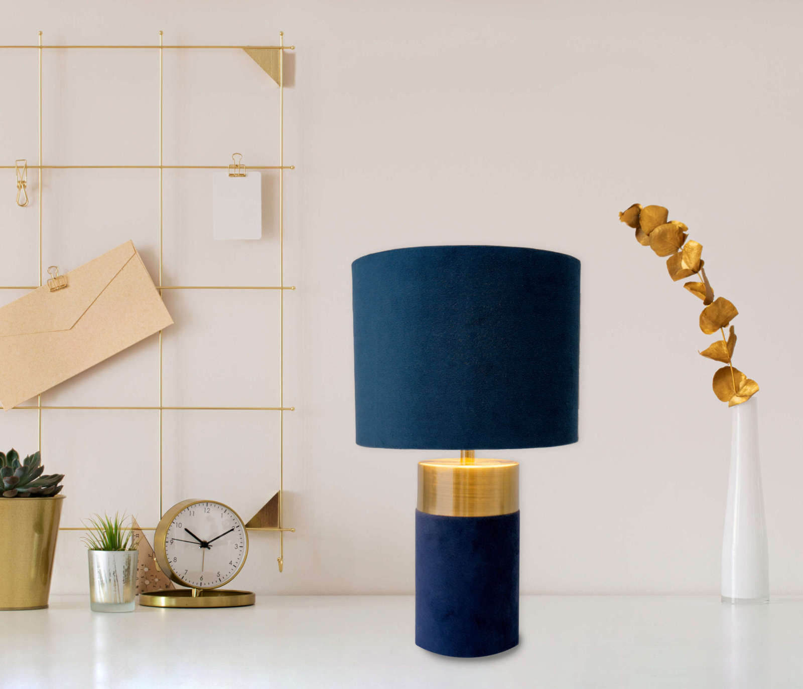 Tischleuchte BORDO - blau-gold - Samt - 32 cm hoch