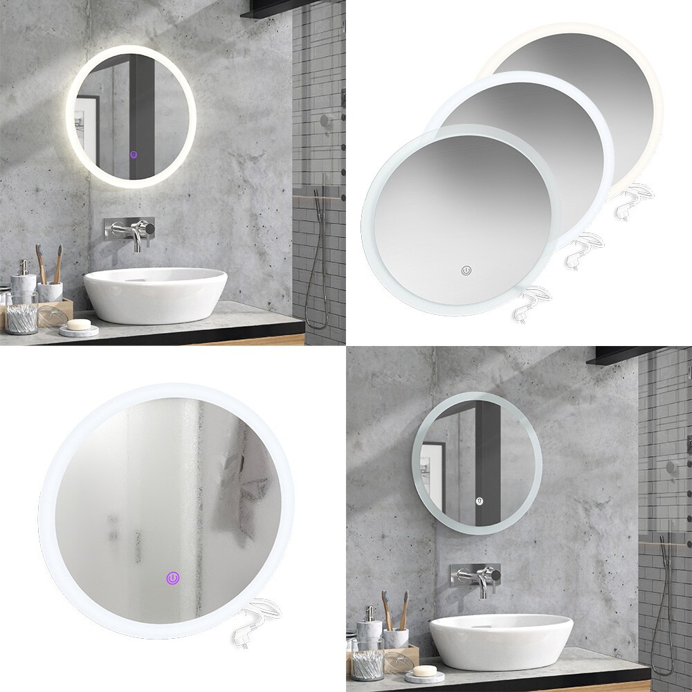 Vicco Badspiegel Rundspiegel LED-Spiegel Weiß 50 cm Badezimmer Spiegel Wandspiegel Badmöbel Hängespiegel Spiegelbeleuchtung Touch-Switch dimmbar rahmenlos