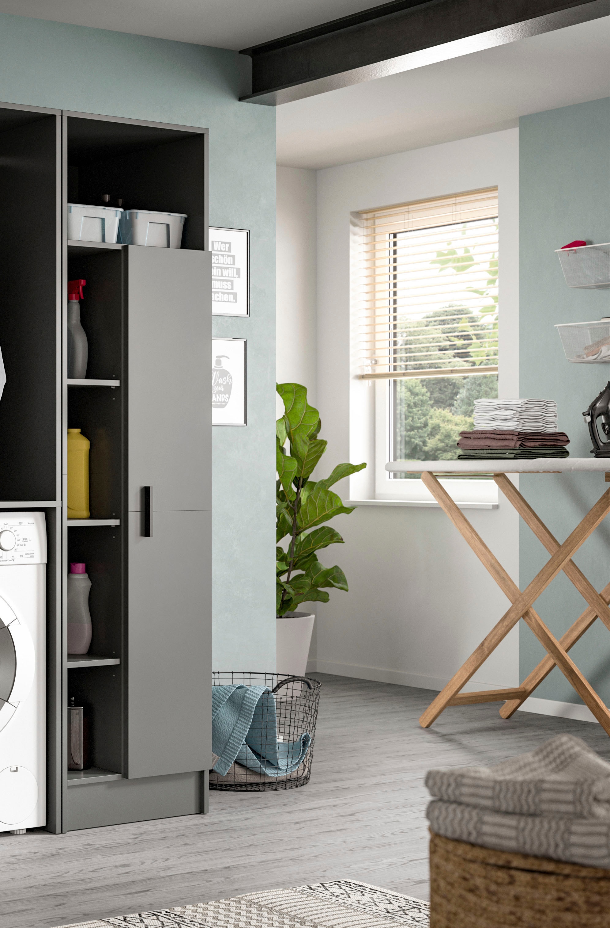 welltime Mehrzweckschrank »FALAS, TOPSELLER!, Höhe 195cm, 1 Tür, 1 Kleiderstange, 5 offene Fächer« in verschiedenen Farben erhältlich, 1 Stk. tlg. Universalschrank, Wäscheschrank, Badezimmer, Hauswirtschaftsschrank