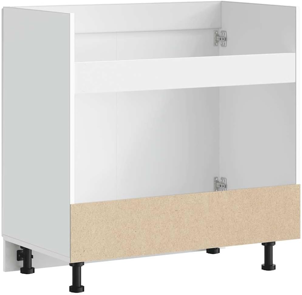Waschbeckenunterschrank Porto weiß glänzend 80 x 46 x 81,5 cm Spanplatte mit Türen und verstellbaren Füßen, Küchenmöbel mit viel Stauraum, robustes Material