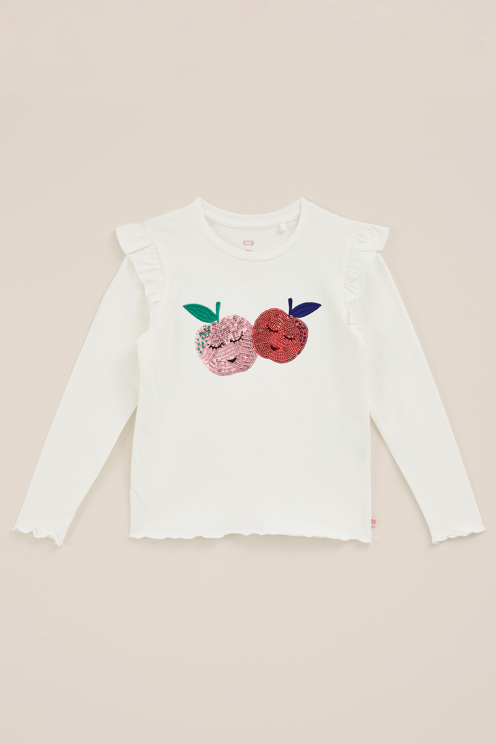 Meisjes T-shirt met pailletten opdruk WE Fashion Gebroken wit