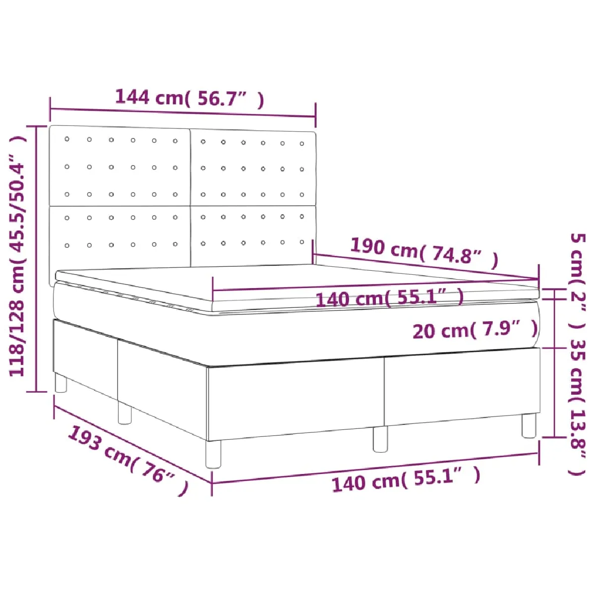 vidaXL Sommier à lattes Taupe 140x190 cm LED