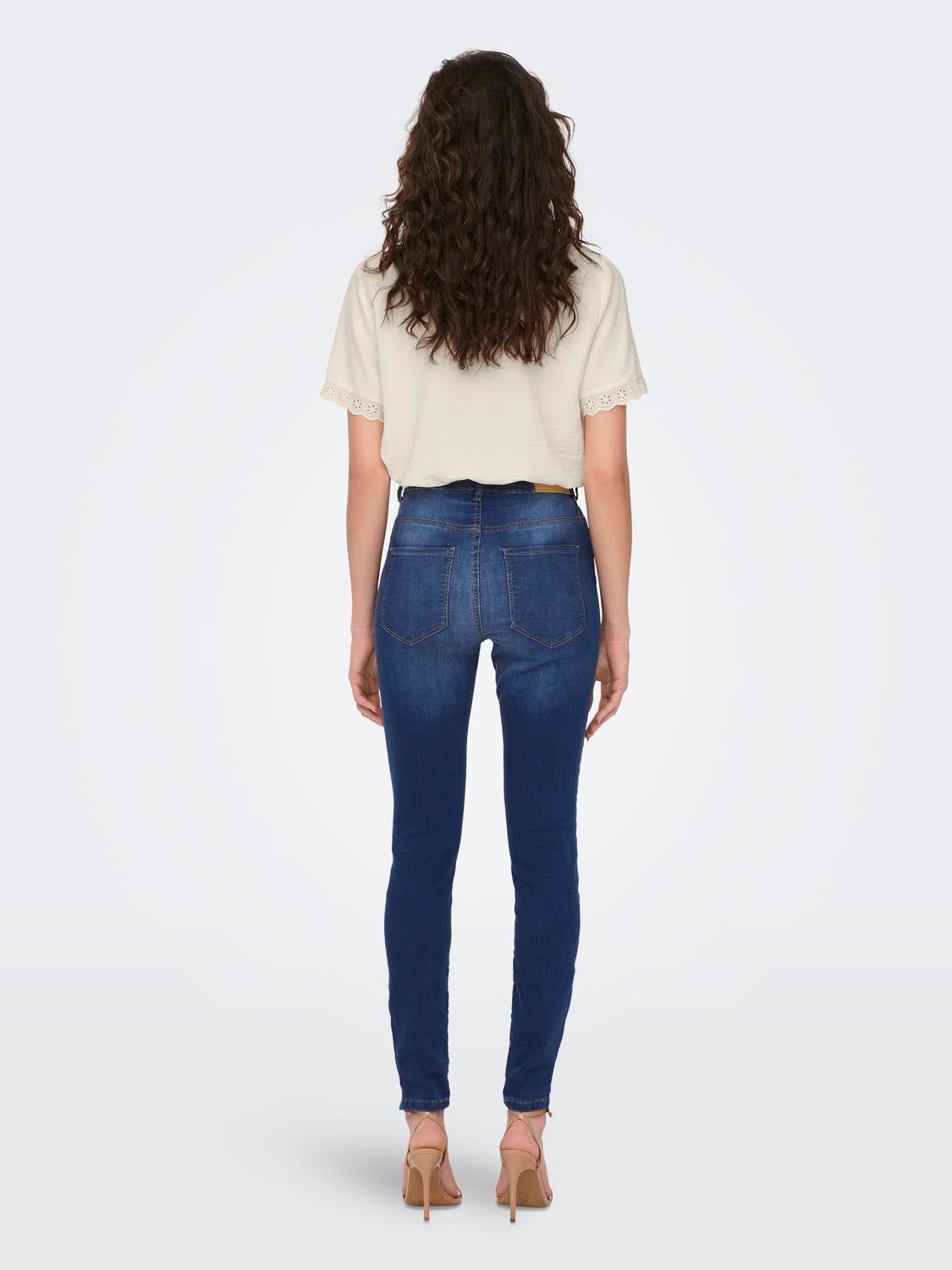 JDYMOLLY Hohe Taille Skinny Fit Jeans Dark Blue Denim