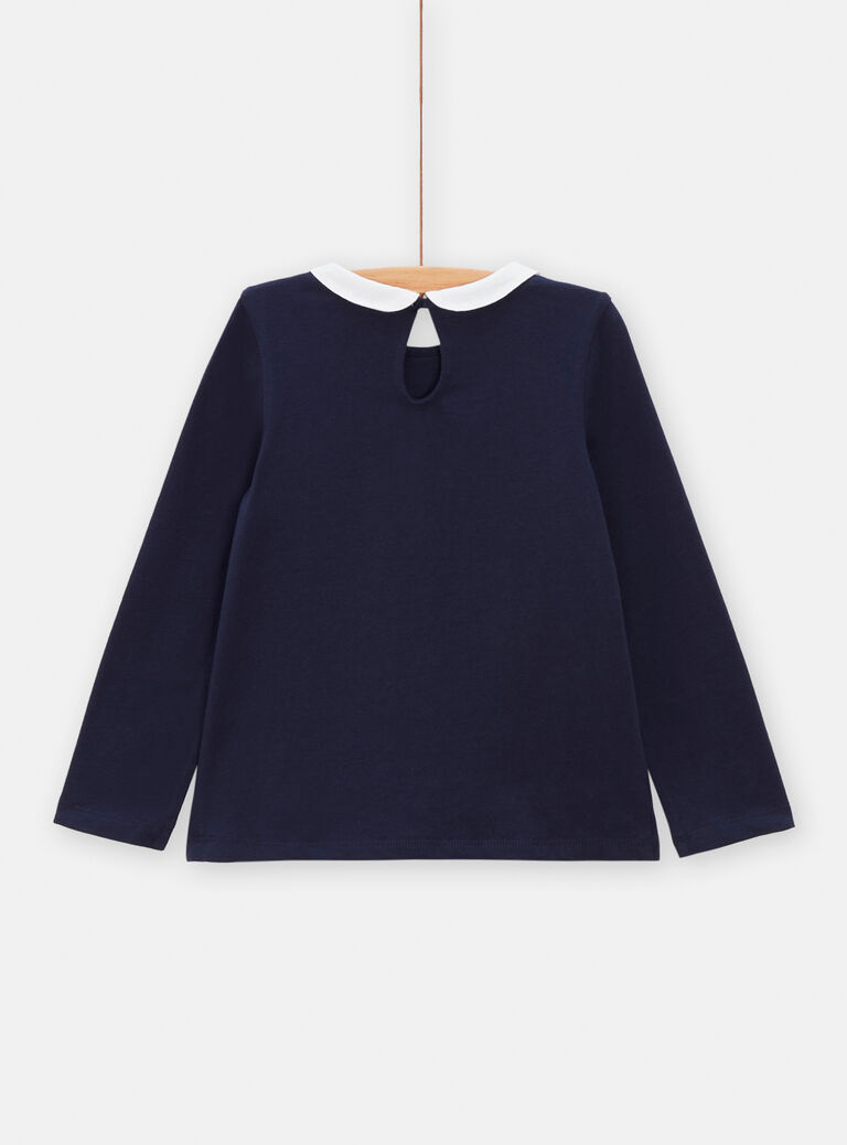 T-shirt bleu marine à col claudine pour fille