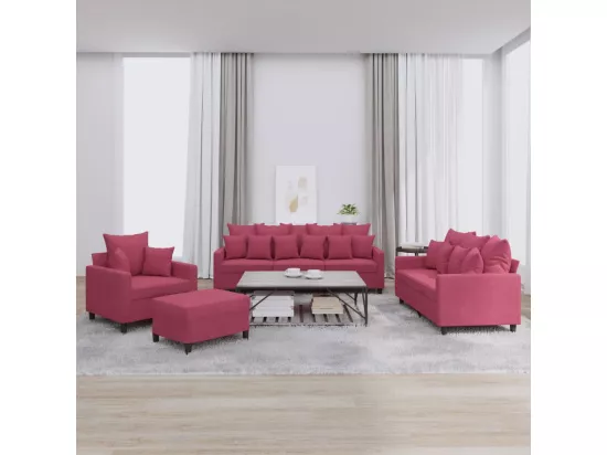 Ensemble de canapés 4 pièces avec coussins Rouge bordeaux Velours