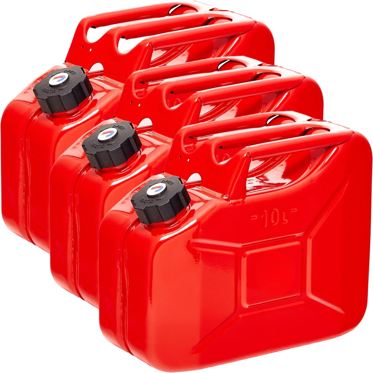 BW Metalen Brandstofbussen, Benzineblikken, 3 x 10 Liter met Schroefdop - Rood - RAL 3000 - TÜV-getest en UN-goedgekeurd - Gemaakt in Europa