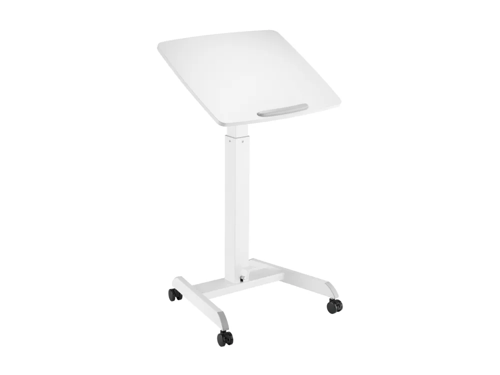 DELTACO Office - Sidde/stå-skrivebord - mobil - rektangulær - plastik, spånplade, melamin, stål, aluminium - hvid - hvid base - hvid