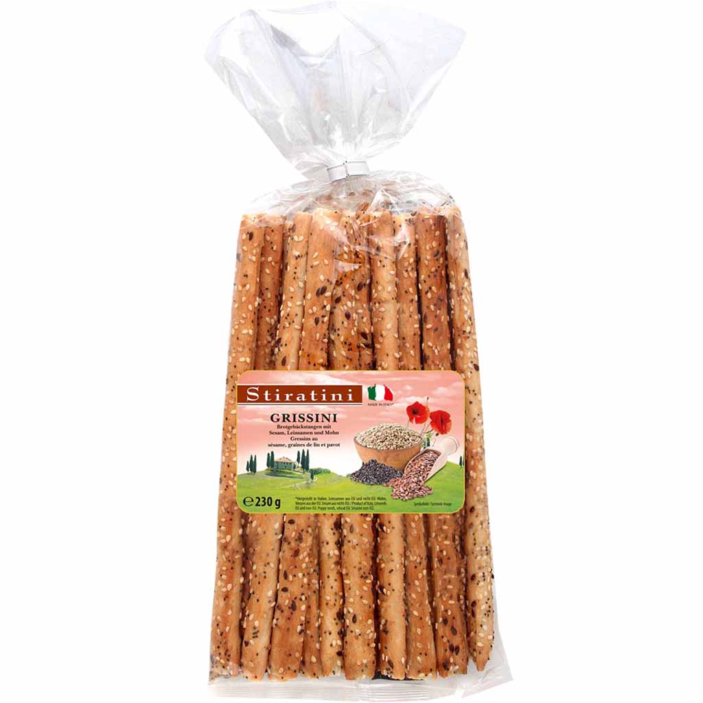 Stiratini Grissini mit Leinsamen, Sesam und Mohn 230g MHD:18.10.25