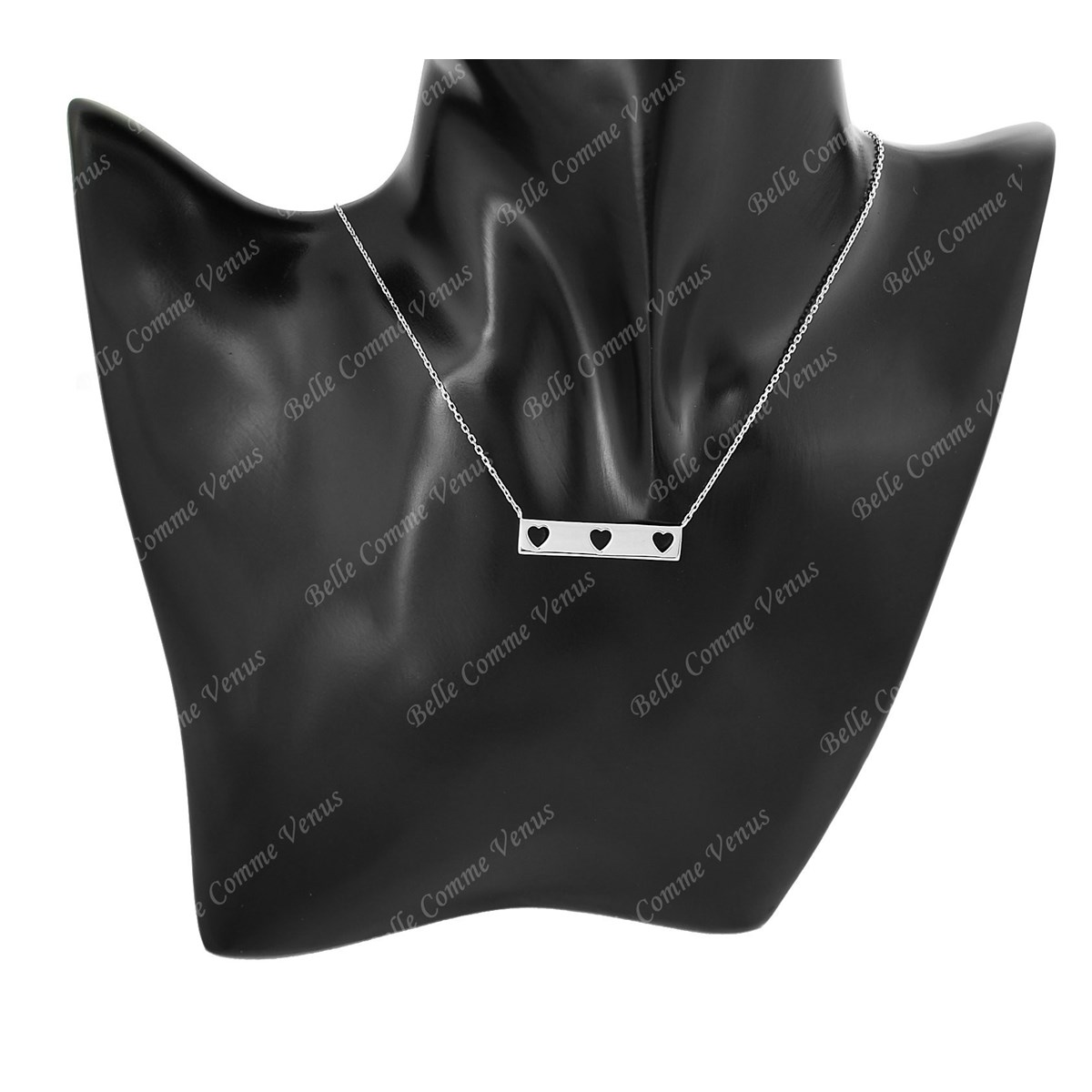 Collier rectangle de 3 coeurs ajourés Argent 925 Rhodié