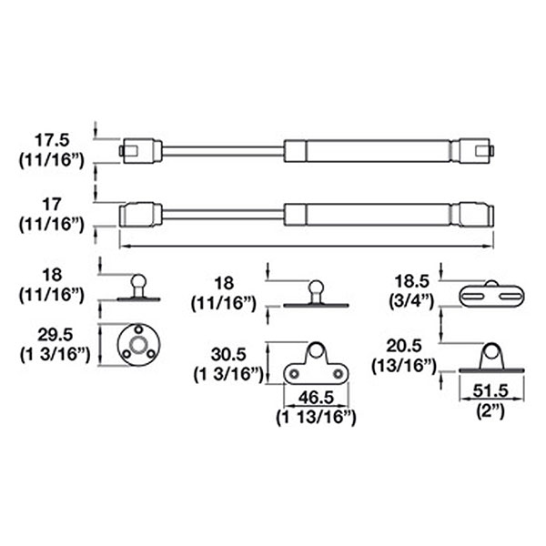 Compas de placard vérin 265 mm 80 N