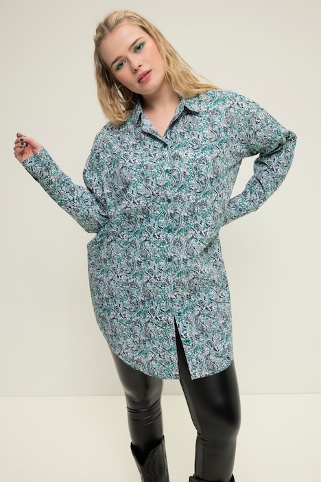 Hemdbluse, oversized, Paisleylprint, Knopfleiste, Hemdkragen