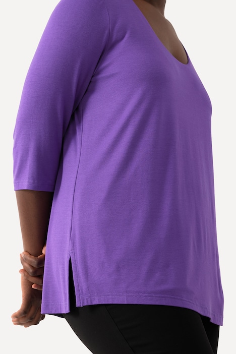 Shirt, tiefer Rundhalsausschnitt, 3/4 Arm