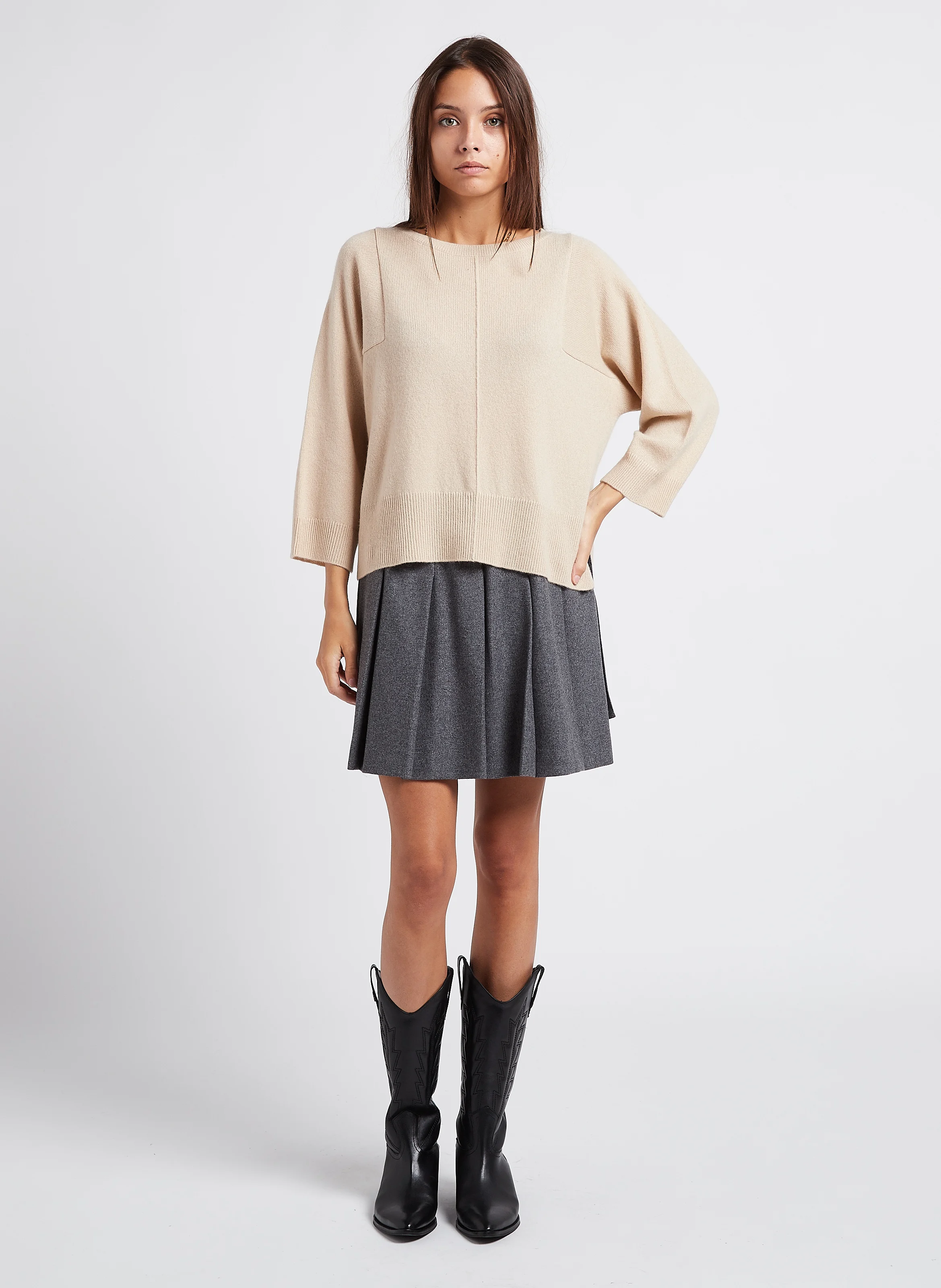 ALCE - Pull ample col bateau en cachemire| Beige