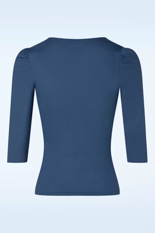 Vintage Chic for Topvintage Jordyn rib top in blauw