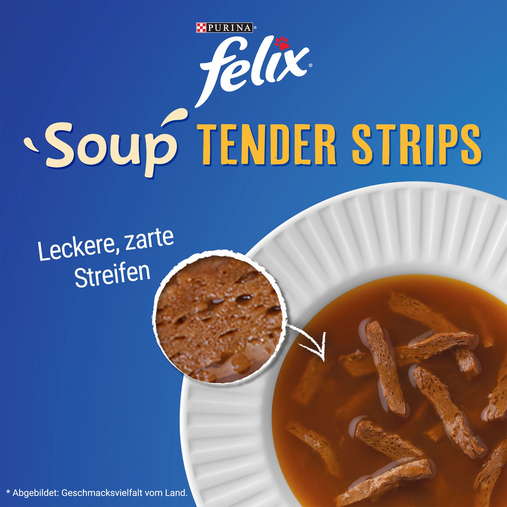 Felix Katzennahrung Soup Tender Strips 6 x 48 g, verschiedene Sorten, 8er Pack