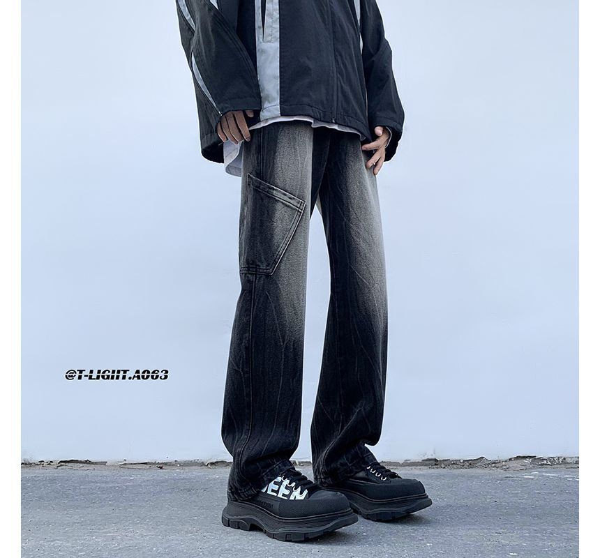 Freehop - Mid Rise Gradient Washed Loose Fit Jeans