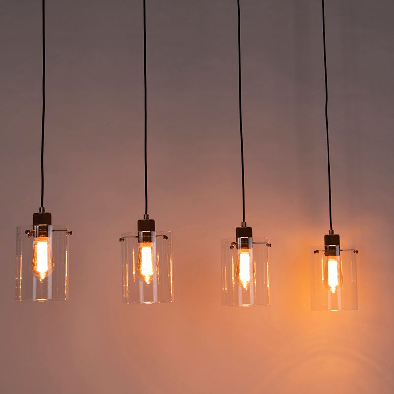 Scandinavische hanglamp brons met glas 4-lichts - Dome