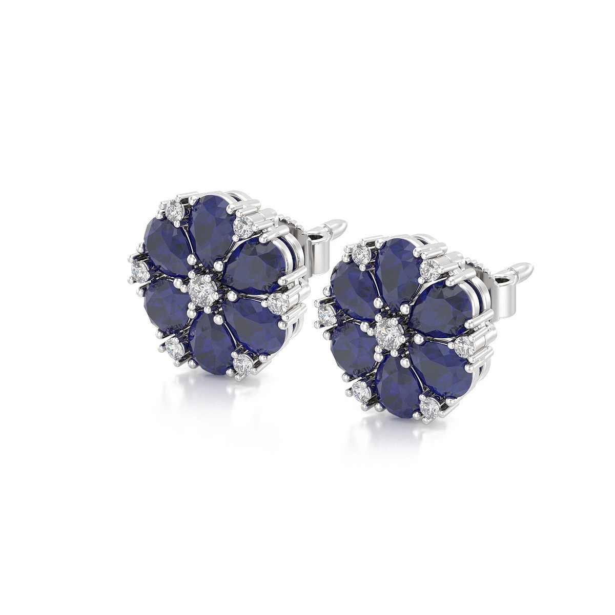 Boucles d'oreilles ADEN Or 585 Blanc Saphir et Diamant 2.74grs