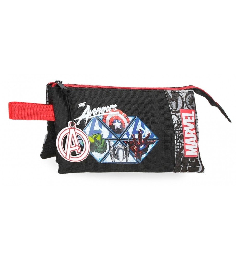 Estojo para lápis Disney Avengers Heroes, três compartimentos, preto - 22x12x5cm -