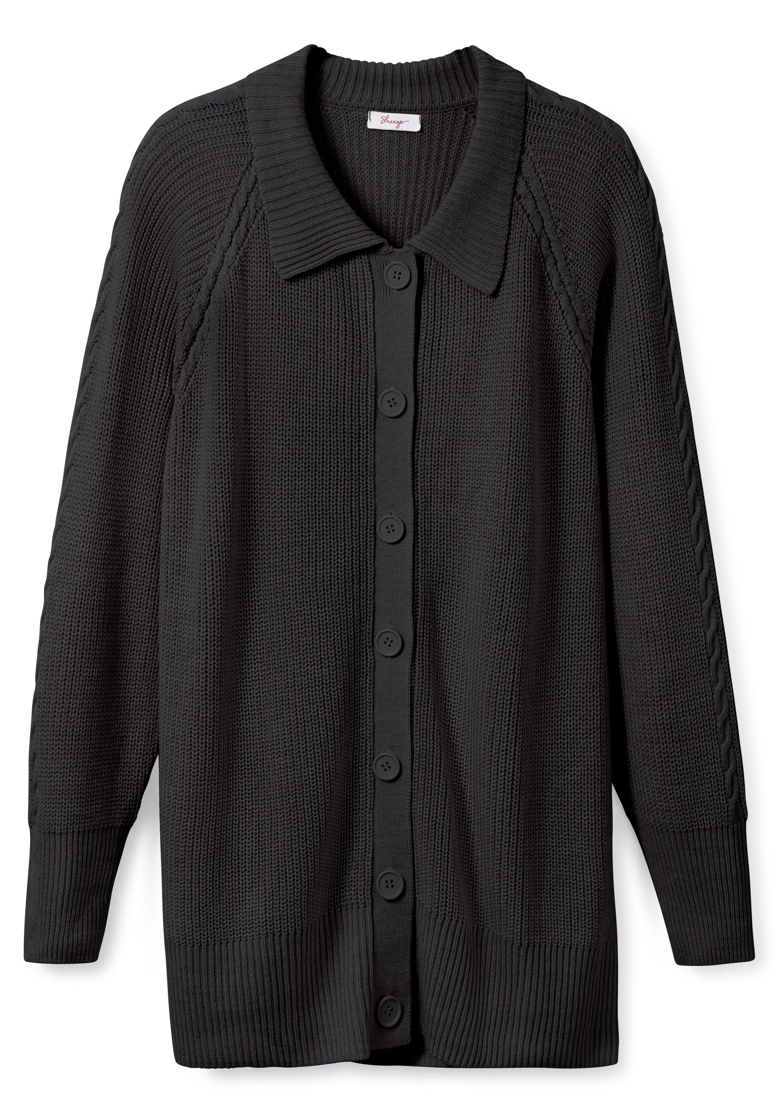 Strickjacke mit Umlegekragen, in Perlfang-Struktur