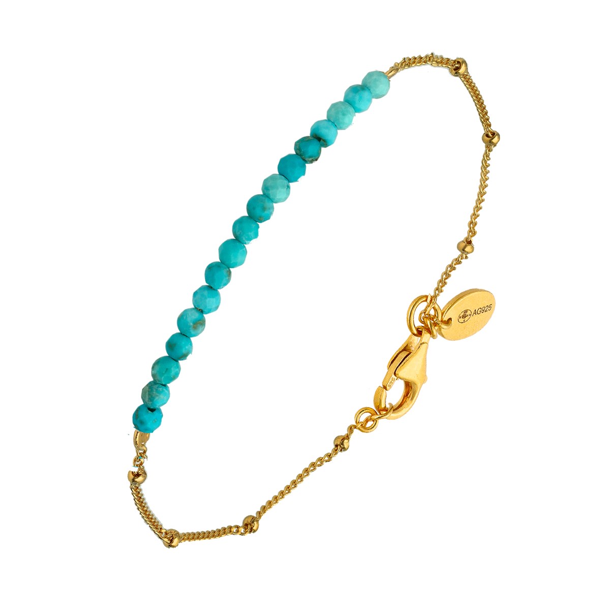 Bracelet Chaîne Argent Doré Avec Perles De Turquoise