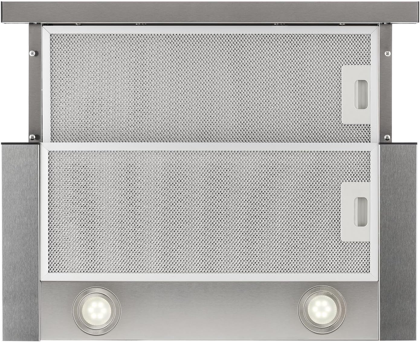Klarstein Vinea Dunstabzugshaube ausziehbar mit 610m³/h max. Abluftleistung, Flachschirmhaube Einbau, Unterbau, Dunstabzugshaube 60cm breit, Abluft/Umluft, Beleuchtung, Aluminium-Fettfilter, silber