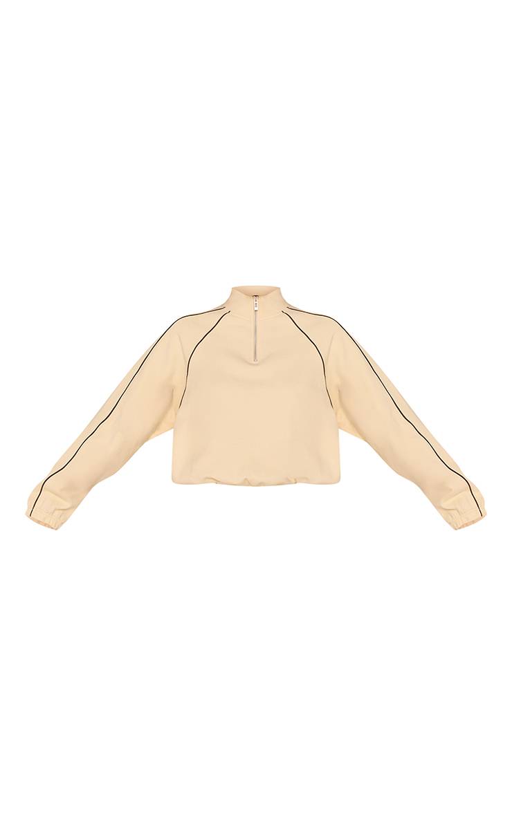Butter Cream Sweat-shirt Interlock À Fermeture Éclair Quart Avec Détails De Passepoil Buttercream