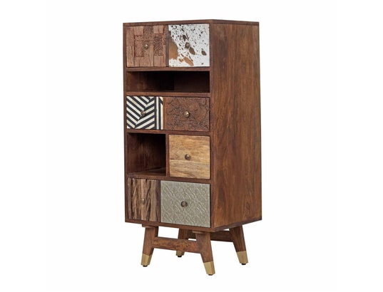 BOIS ET CHIFFONS CONCEPT - Chiffonnier multi-matériaux peau de vache bois - terranova