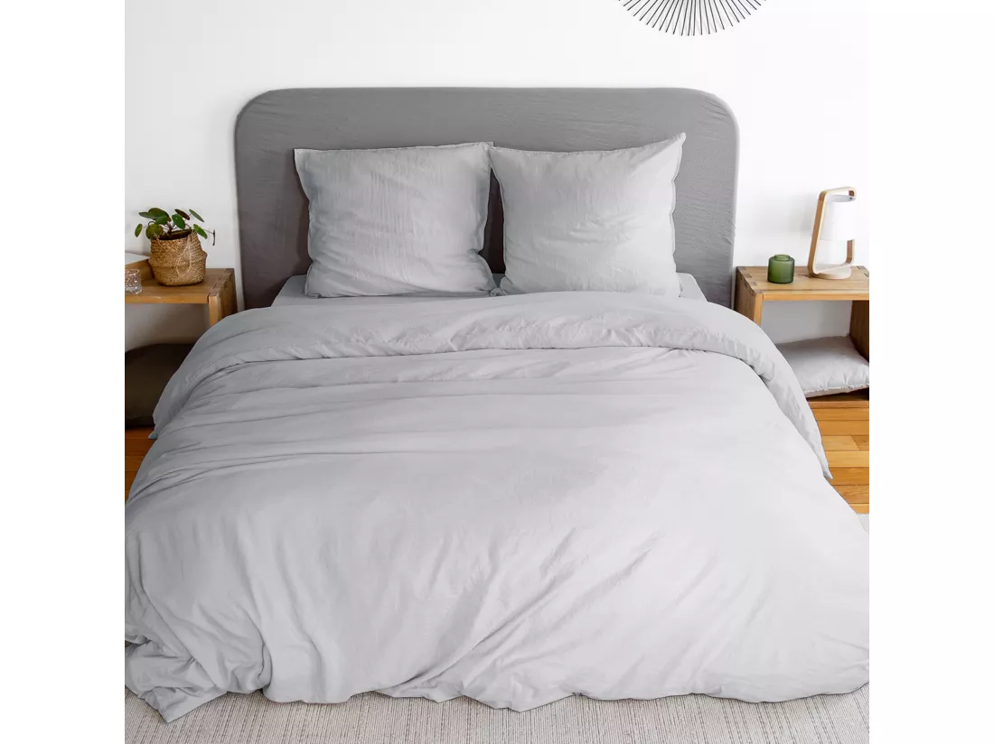 Parure 260x240 cm MILA polyester micro lavée gris perle 3 pièces