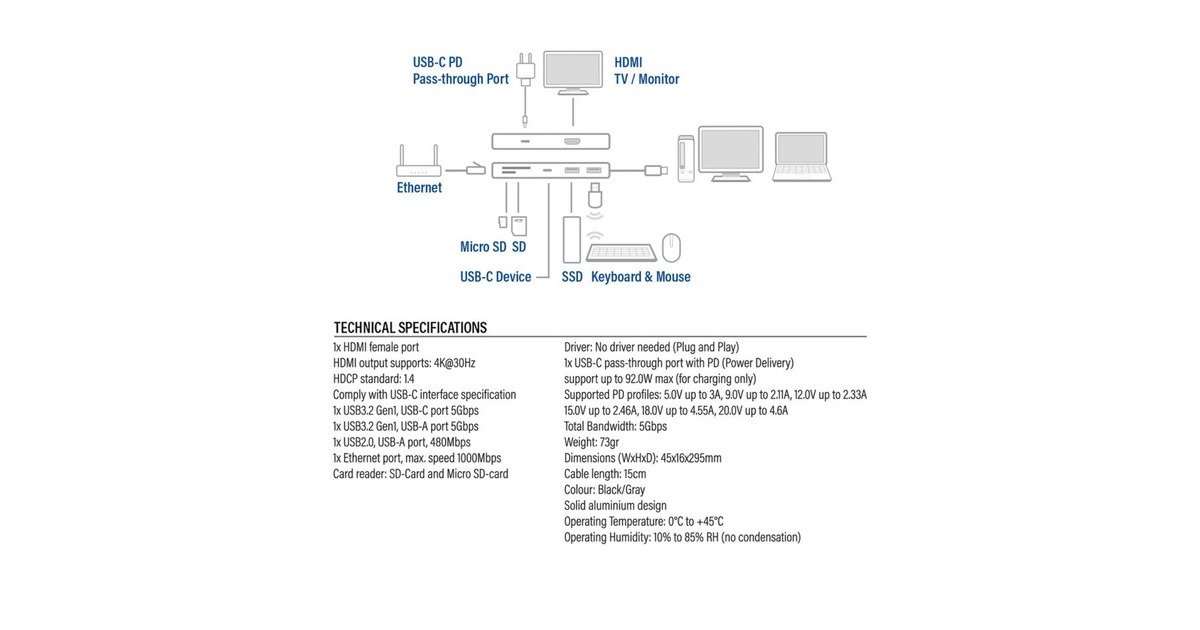 ACT ConnectivityUSB-C 4K docking station  (Aluminium, USB-C, HDMI, LAN)