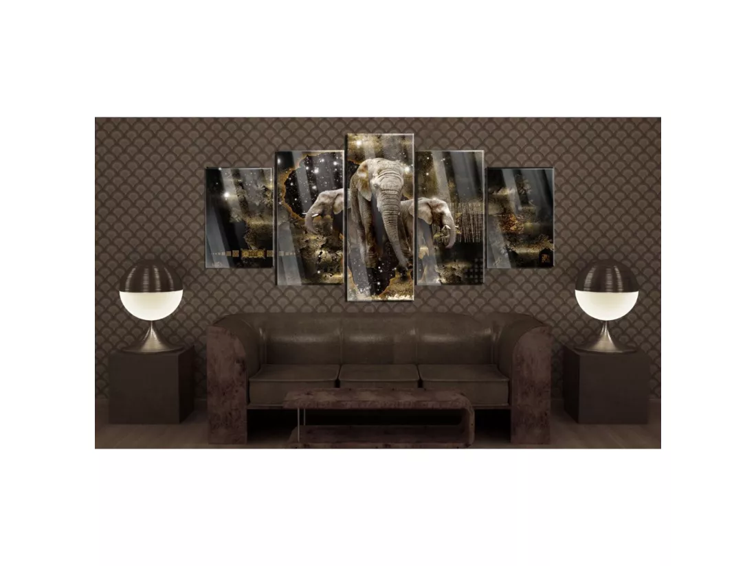Tableau sur verre éléphants bruns - 200 x 100 cm
