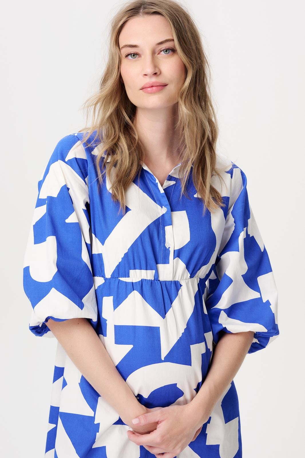 Noppies Maternity Jurk met voedingsfunctie Pilar - Graphic Blue Print