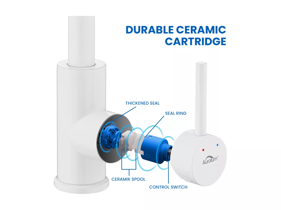 Mitigeur Lavabo, AuraLum Max Robinet Lavabo Haut Pivotant à 360°, Robinet Lavabo Salle de Bain Monocommande avec Aérateur Démotable, Blanc,EU Modèle