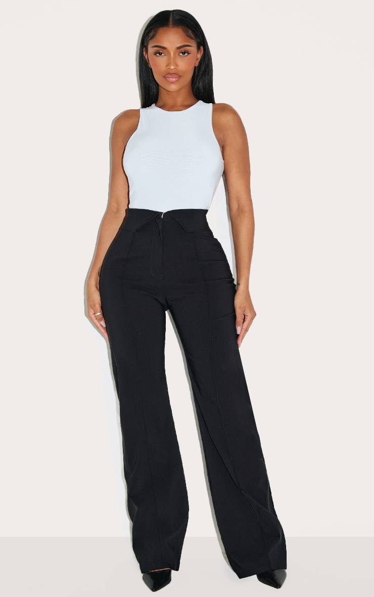 Noir Pantalon Large Shape En Tissu Extensible Avec Taille Repliée
