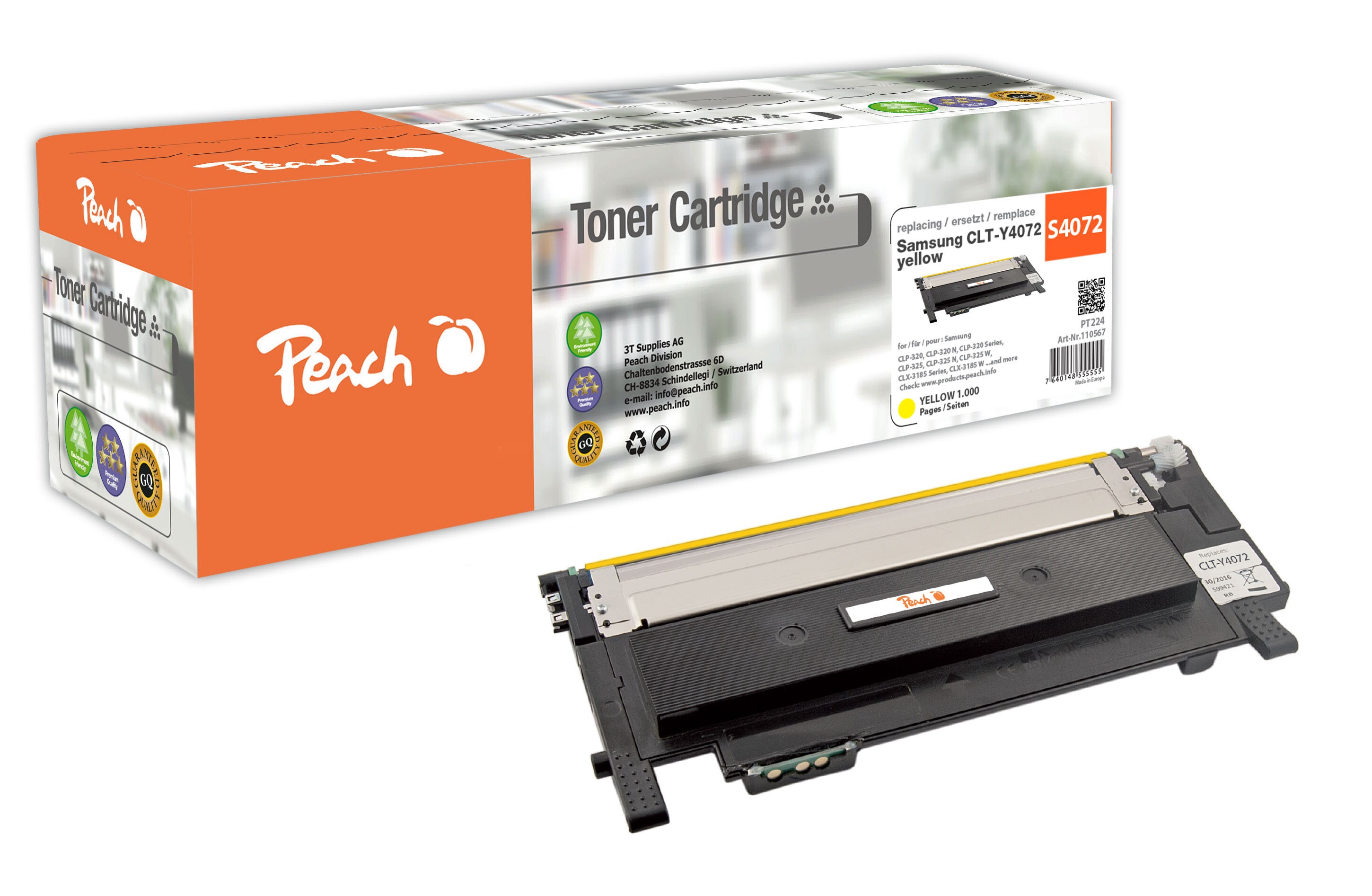 Peach S4072Toner ye ersetzt Samsung CLT-Y4072S/ELS, SU472A für z.B. Samsung CLP -320, Samsung CLP -320 N, Samsung CLP -325, Samsung CLP -325 N (wiederaufbereitet)