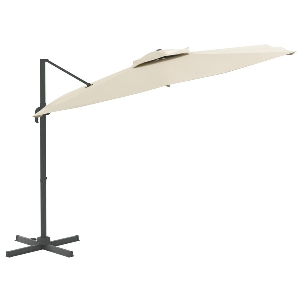 Parasol meuble de jardin cantilever à double toit 300 x 300 cm blanc sable