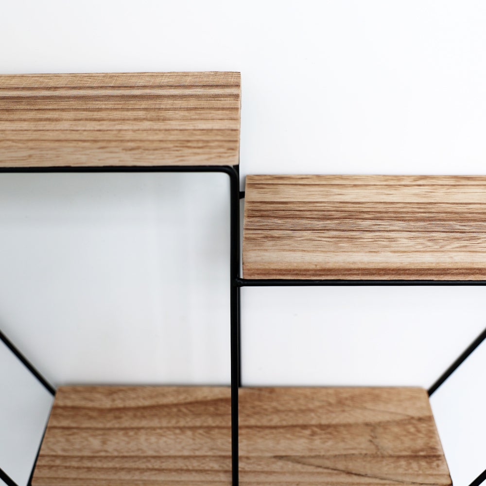 Zwarte metalen wandplank met 3 planken - Hexagon - 48x55x10 cm