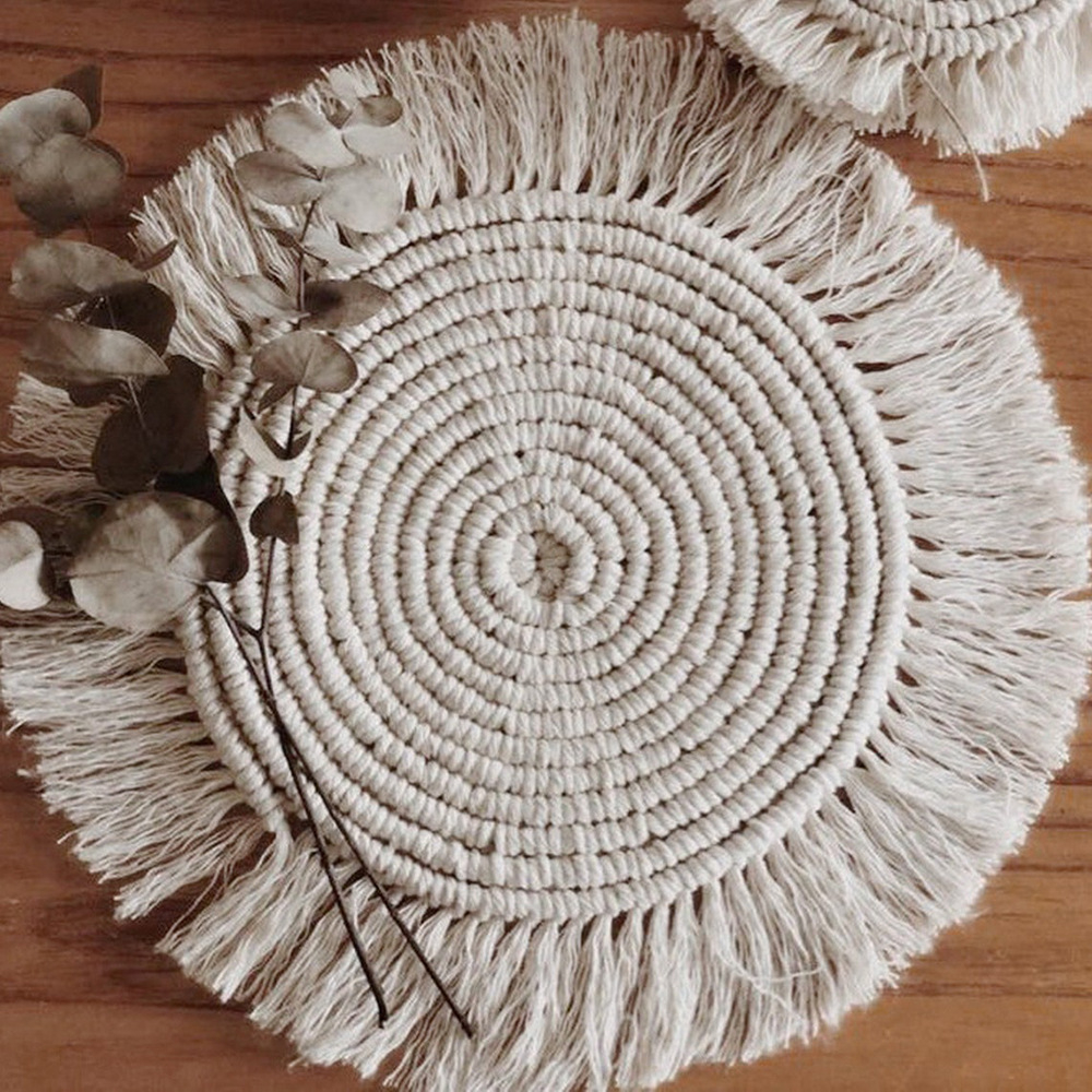 (Ø28cm) Makramee Deko Schüssel Untersetzer Hygge Lifestyle Tisch Unterlage Boho Accessoire