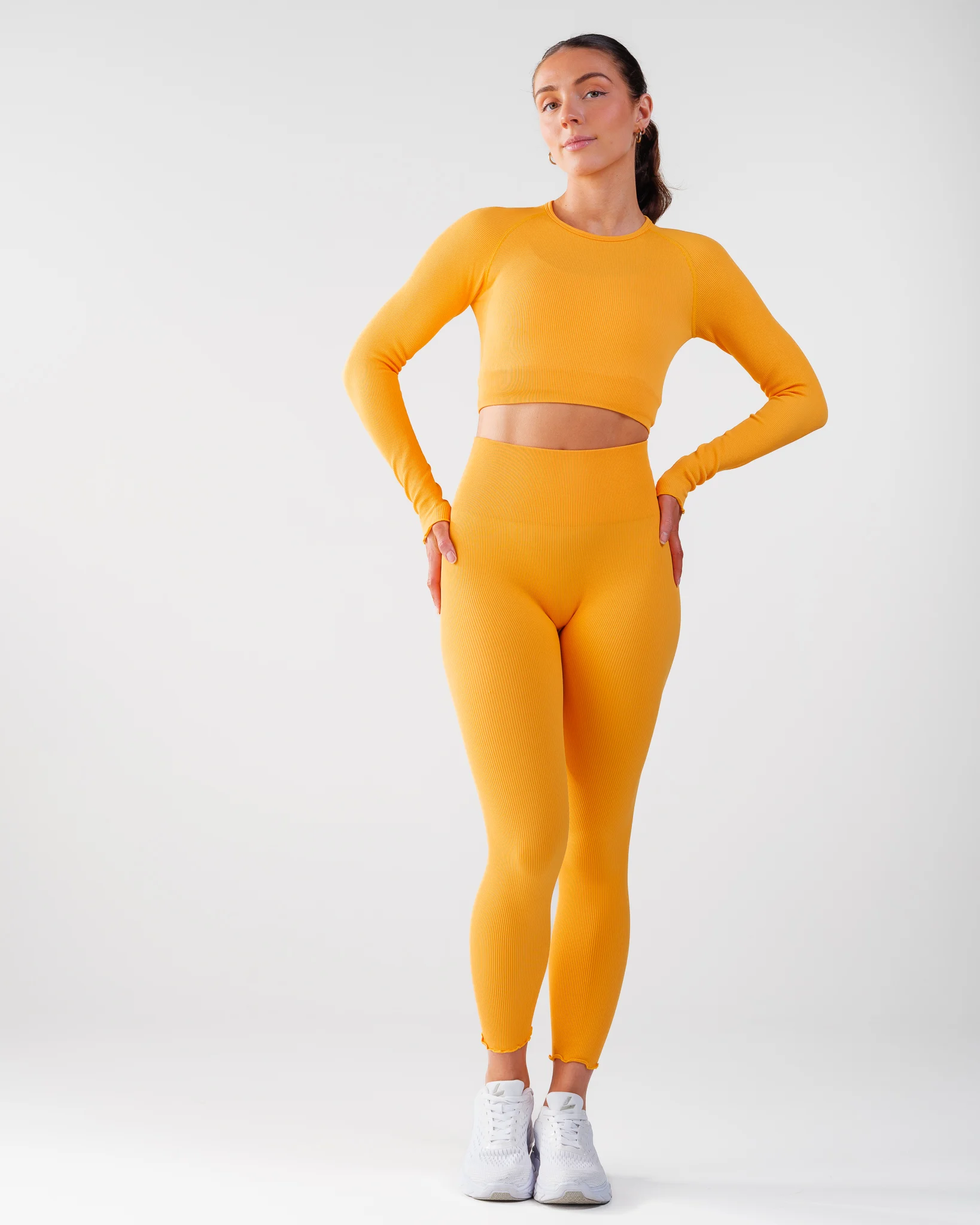 Bumpro Perfect Rib Frill Crop Long Sleeve Orange