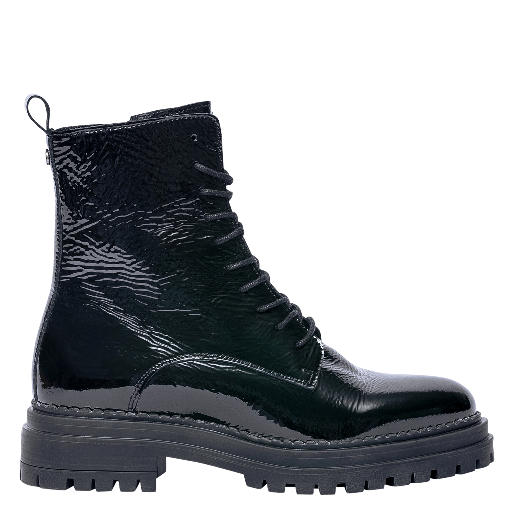 KLARINE - Boots à lacets en cuir vernis | Noir