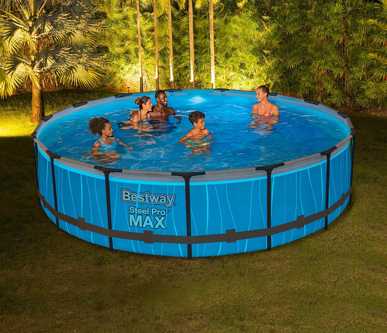 Bestway Steel Pro MAX Frame Pool Komplett-Set mit Filterpumpe Ø 457 x 107 cm, LED-Design, rund