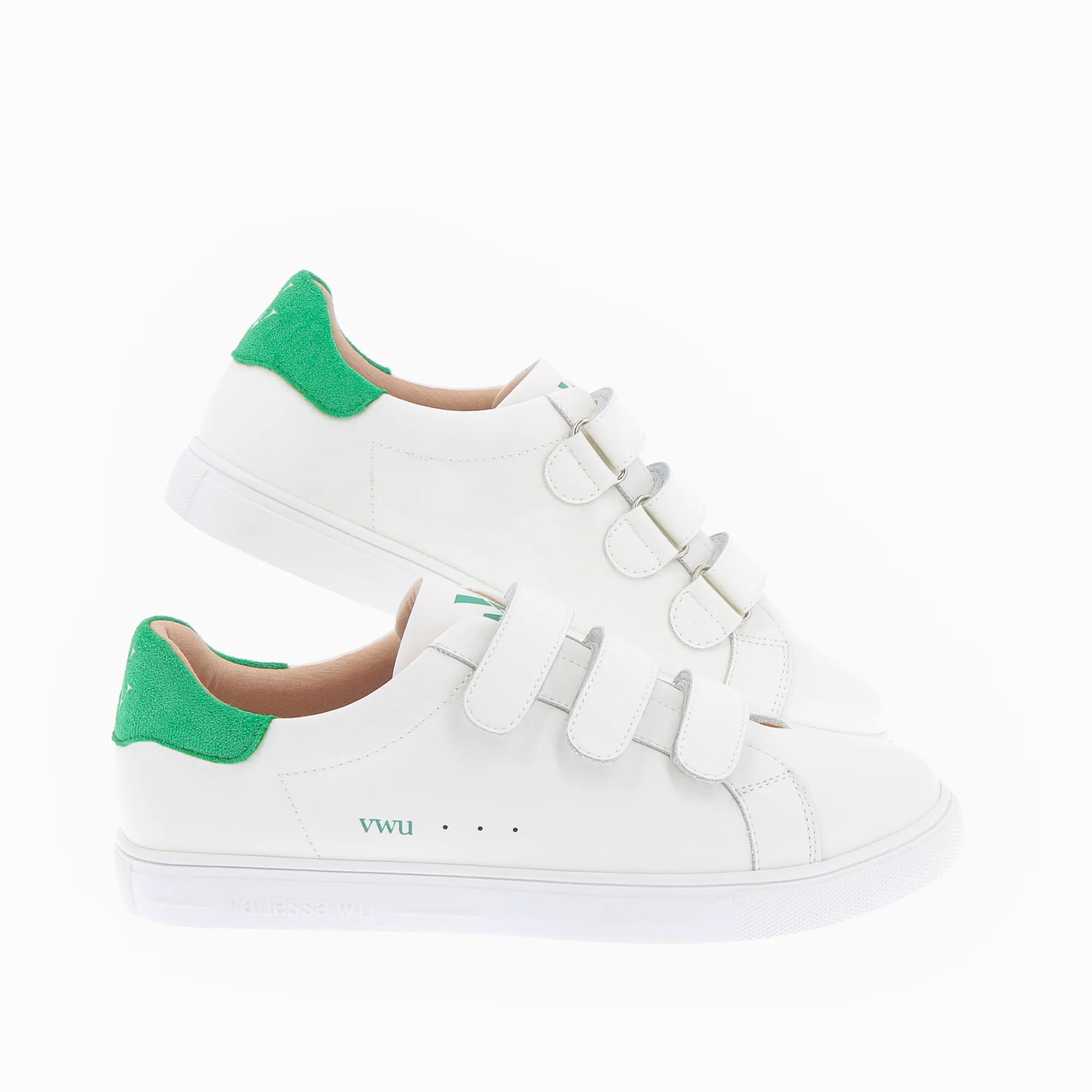 Sneakers-Baskets Nour blanc et vert à scratchs