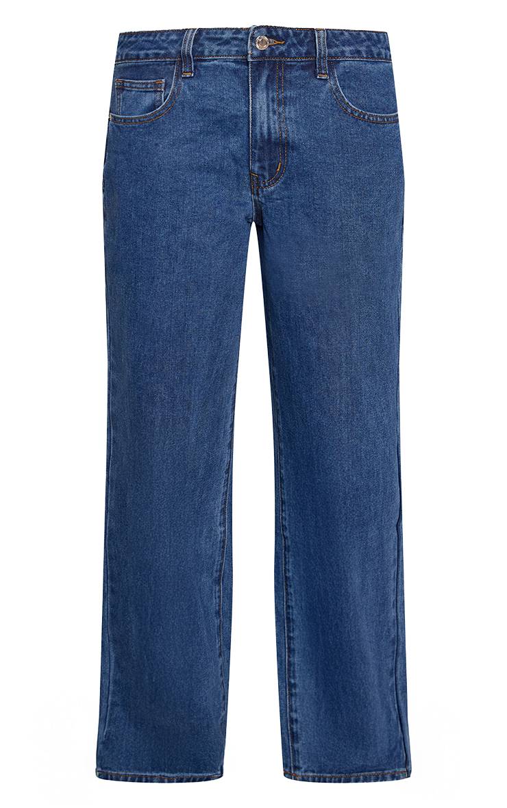 Bleu Foncé Jean Boyfriend Taille Basse À Jambe Large