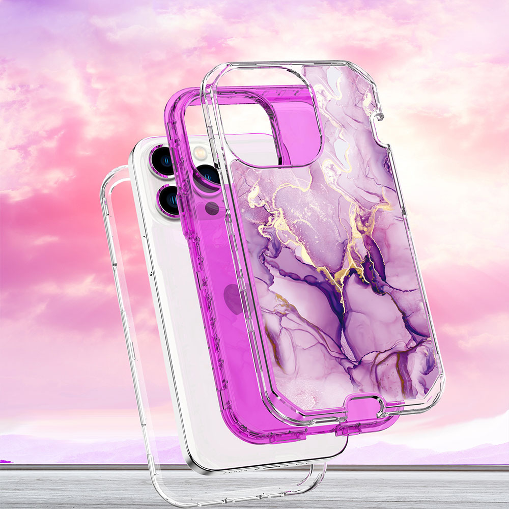 iPhone 14 Pro Max Hybrid Hülle TPU Bumper mit Acryl Rückseite im Marble Marmor Design - Style 2