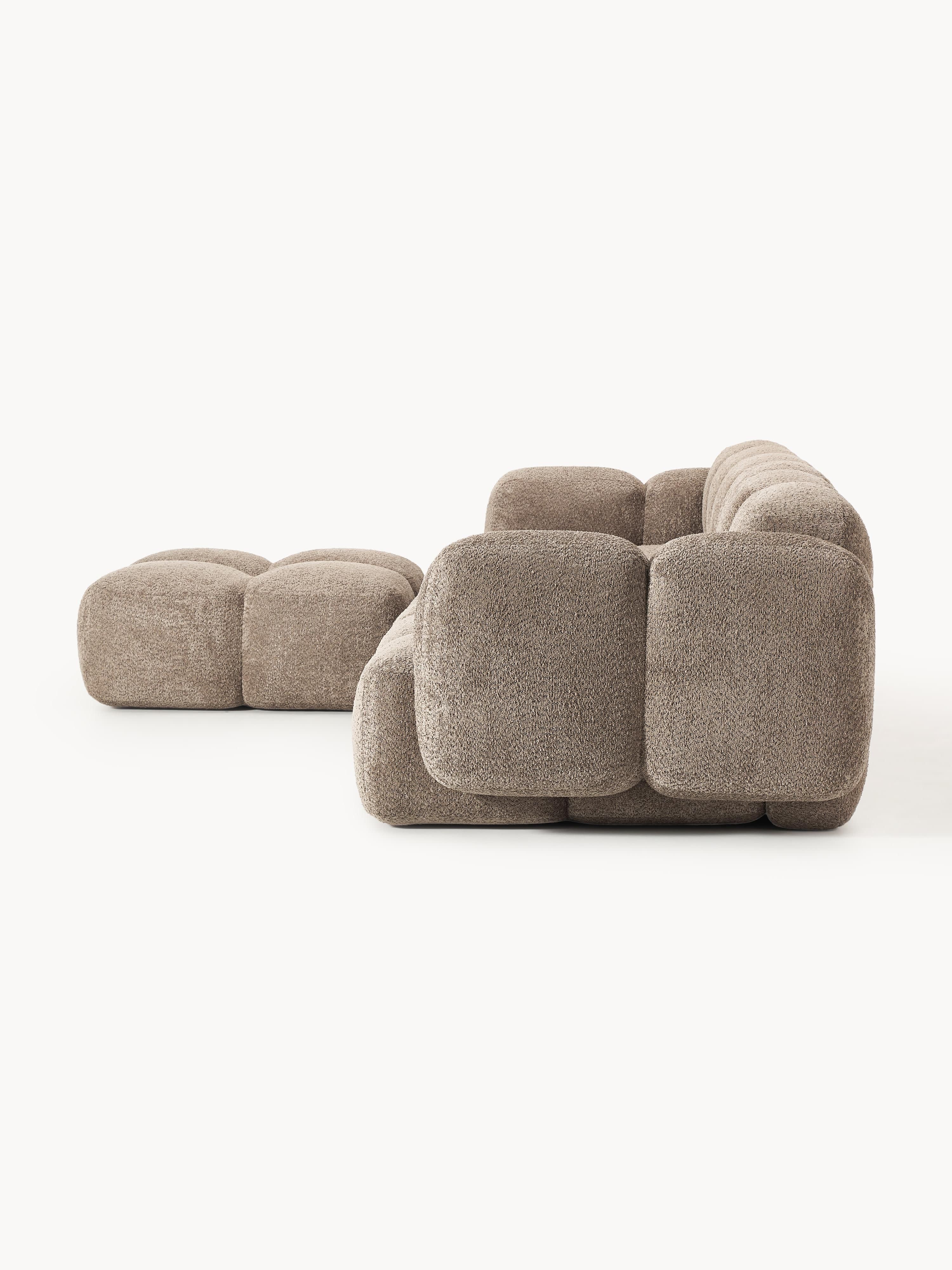 Modulaire bank Tayla (4-zits) van teddy bouclé met poef (links/rechts)