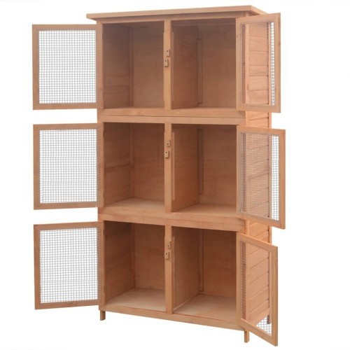 Gaiola para coelhos com 3 níveis e tela marrom.