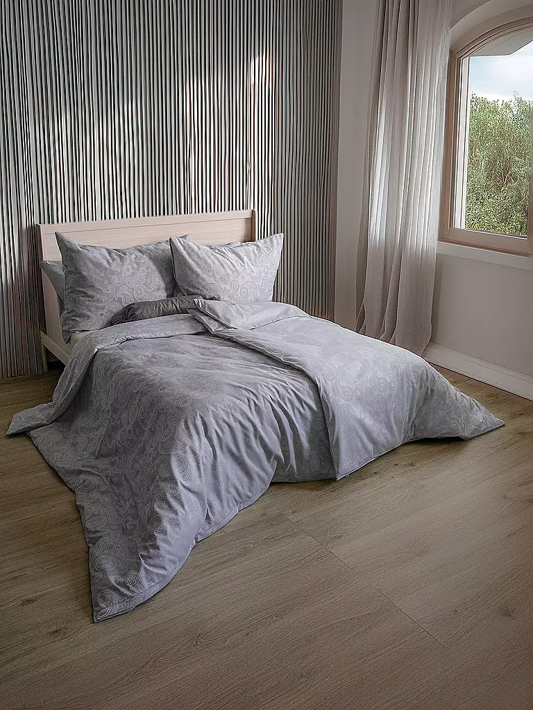 FLEURESSE Damast Bettwäsche RUBIN 70x90cm / 140x220cm Stone hellgrau